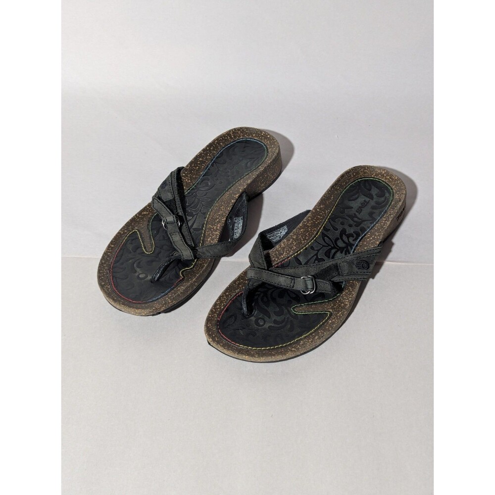 Teva Ventura Women's Size 7  Cork Flip Flops Black Leather Thong Flat Sandals